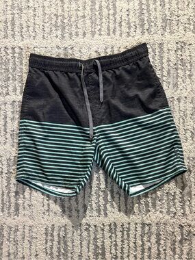 Trinity collective gray teal striped swim shorts trunks size M
